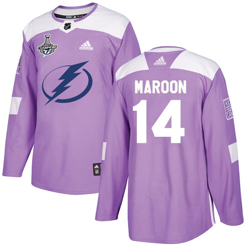 Adidas Tampa Bay Lightning 14 Pat Maroon Purple Authentic Fights Cancer Youth 2020 Stanley Cup Champions Stitched NHL Jersey